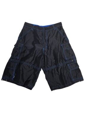 VINTAGE Y2K MacGear rave black baggy cargo contrast stitch shorts 34
